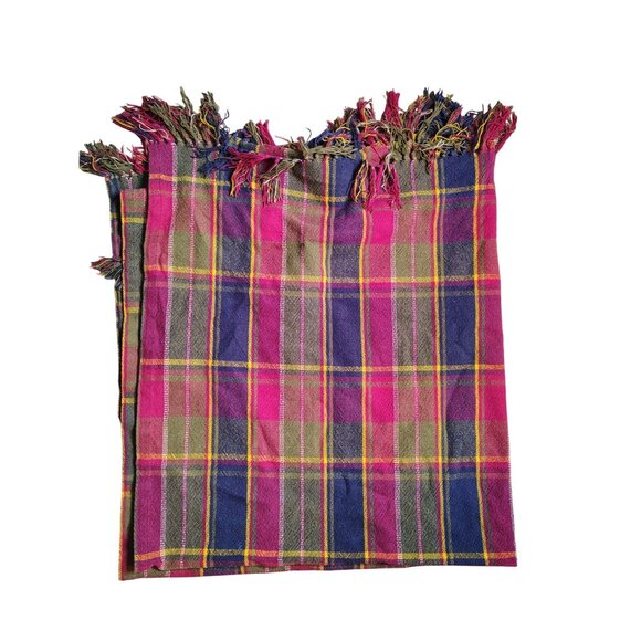 Ralph Lauren Plaid Throw Blanket 54" x 72" Blue Maroon Green Yellow Made in USA - Picture 1 of 4